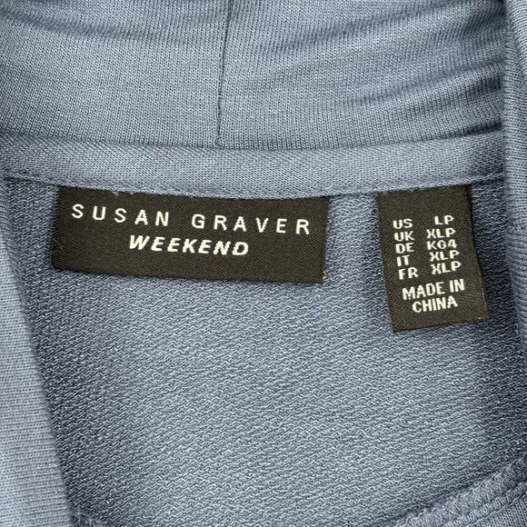 Susan Graver Turtleneck Tunic Size L Petite Blue Jersey Knit Pockets Stretch - Picture 3 of 10